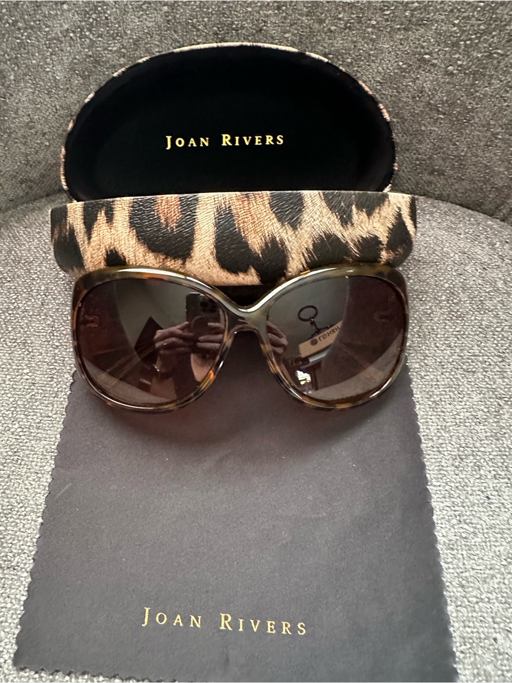 Joan Rivers Oversized Crystal Tortoiseshell Sunglasses with Leopard Case - Brown